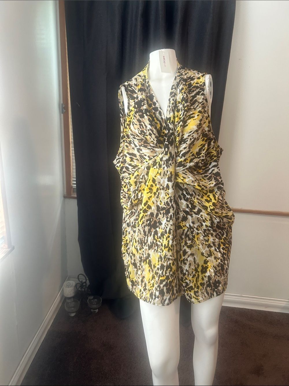 Lane Bryant Sleeveless Twist-Front Animal Print Dress in Yellow and Brown